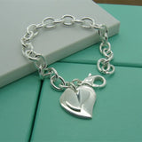 925 Silver Double Heart Pendant Bracelet For Woman Wedding Charm