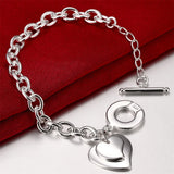 925 Silver Double Heart Pendant Bracelet Engagement Party Gift