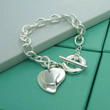 925 Silver Double Heart Pendant Bracelet Engagement Party Gift