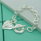 925 Silver Double Heart Pendant Bracelet Engagement Party Gift