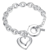 925 Silver Double Heart Pendant Bracelet Engagement Party Gift