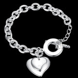 925 Silver Double Heart Pendant Bracelet Wedding Engagement Jewelry