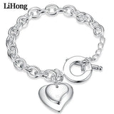 925 Silver Double Heart Pendant Bracelet Wedding Engagement Jewelry