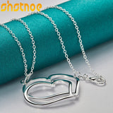 925 Silver Double Heart Pendant Necklace 16-30" Chain Women Party Charm
