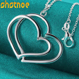 925 Silver Double Heart Pendant Necklace 16-30" Chain Women Party Charm