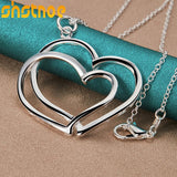 925 Silver Double Heart Pendant Necklace 16-30" Chain Women Party Charm