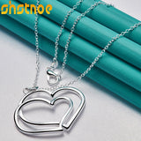 925 Silver Double Heart Pendant Necklace 16-30" Chain Women Party Charm