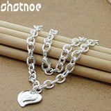925 Silver Double Heart Pendant Necklace 18 Inch Chain Wedding Charm Jewelry