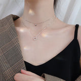 925 Silver Double Heart Necklace Zircon Pendant Female Jewelry