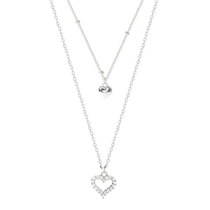 925 Silver Double Heart Necklace Zircon Pendant Female Jewelry