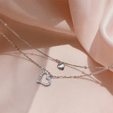 925 Silver Double Heart Necklace Zircon Pendant Female Jewelry