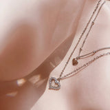 925 Silver Double Heart Necklace Zircon Pendant Female Jewelry