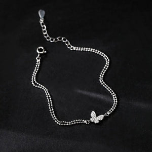 925 Silver Butterfly Bracelet Zircon Beads Ladies Student Gift
