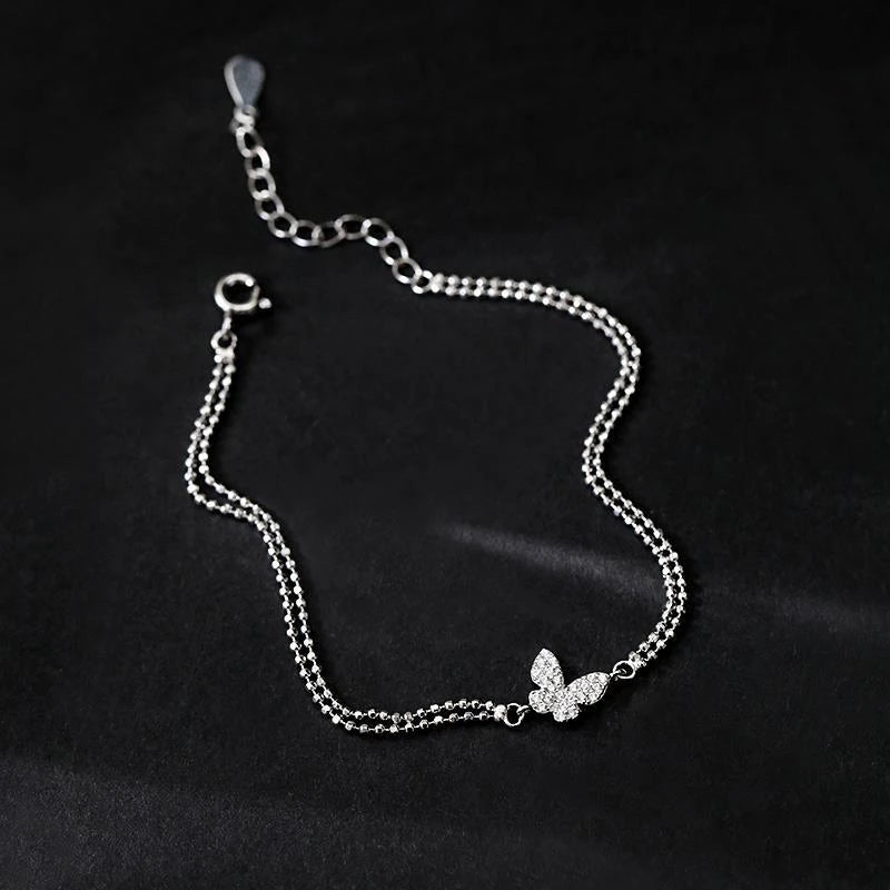 925 Silver Butterfly Bracelet Zircon Beads Ladies Student Gift