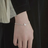 925 Silver Double Layer Butterfly Bracelet Zircon Beads