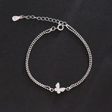 925 Silver Double Layer Butterfly Bracelet Zircon Beads