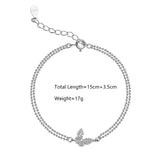 925 Silver Double Layer Butterfly Bracelet Zircon Beads