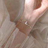 925 Silver Double Layer Butterfly Bracelet Zircon Beads