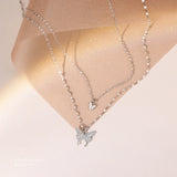 925 Silver Butterfly Necklace Women Zircon Clavicle Chain Jewelry