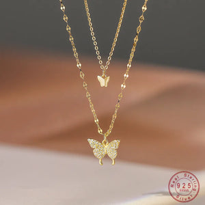 925 Silver Butterfly Necklace Women Zircon Clavicle Chain Jewelry