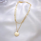 925 Silver Double-Layer Geometric Necklace Round Bead Clavicle Chain