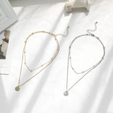 925 Silver Double-Layer Geometric Necklace Round Bead Clavicle Chain