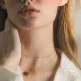 925 Silver Double-Layer Geometric Necklace Round Bead Clavicle Chain