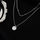 925 Silver Double-Layer Geometric Necklace Round Bead Clavicle Chain