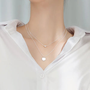 925 Silver Double Layer Beads Collarbone Chain Necklace for Women