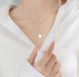 925 Silver Double Layer Beads Collarbone Chain Necklace for Women