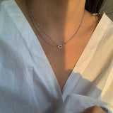 925 Silver Double Layer Love Heart Necklace for Women