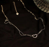 925 Silver Double Layer Love Heart Necklace for Women