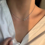 925 Silver Double Layer Love Heart Necklace for Women