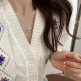 925 Silver Double Layer Love Necklace Vintage Charm Party Gift