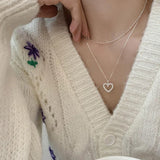925 Silver Double Layer Love Necklace Vintage Charm Party Gift