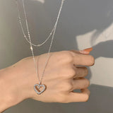 925 Silver Double Layer Love Necklace Vintage Charm Party Gift
