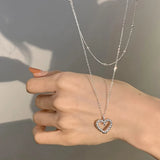 925 Silver Double Layer Love Necklace Vintage Charm Party Gift