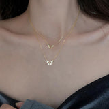 925 Silver Butterfly Pendant Layer Necklace Zircon Clavicle Chain