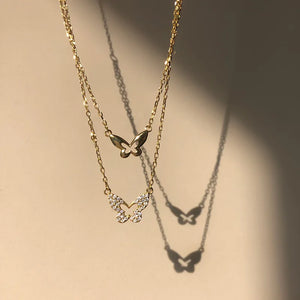 925 Silver Butterfly Pendant Layer Necklace Zircon Clavicle Chain