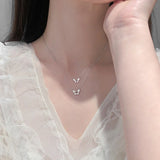 925 Silver Butterfly Pendant Layer Necklace Zircon Clavicle Chain