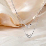 925 Silver Butterfly Pendant Layer Necklace Zircon Clavicle Chain