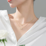 925 Silver Butterfly Pendant Layer Necklace Zircon Clavicle Chain