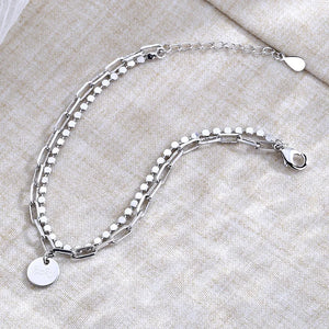 925 Silver Double Layer Round Bead Bracelet & Bangle Adjustable Women Jewelry
