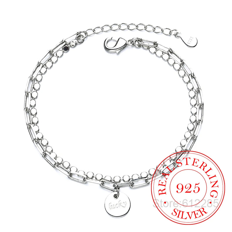 925 Silver Double Layer Round Bead Bracelet & Bangle Adjustable Women Jewelry