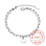 925 Silver Double Layer Round Bead Bracelet & Bangle Adjustable Women Jewelry