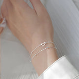 925 Silver Double Layer Round Bean Heart Bracelet - Sweet Jewelry Gift for Women