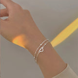 925 Silver Double Layer Round Bean Heart Bracelet - Sweet Jewelry Gift for Women