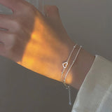 925 Silver Double Layer Round Bean Heart Bracelet - Sweet Jewelry Gift for Women