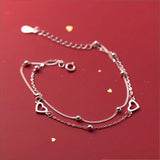 925 Silver Double Layer Round Bean Heart Bracelet - Sweet Jewelry Gift for Women