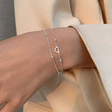925 Silver Double Layer Round Bean Heart Bracelet - Sweet Jewelry Gift for Women